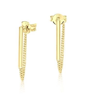 Gold Plate Straight Bar with Chain Stud Earring STS-838-GP